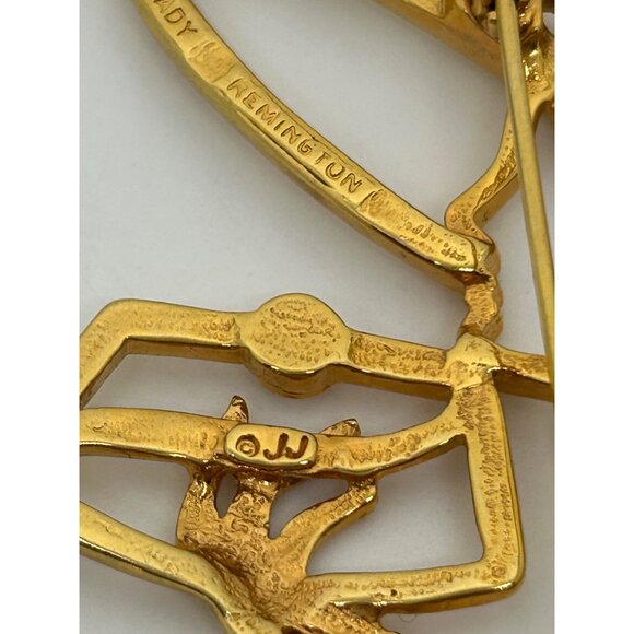 Vintage Lady Brooch Remington JJ Gold-Tone Woman With Rhinestone Accents - Picture 4 of 16